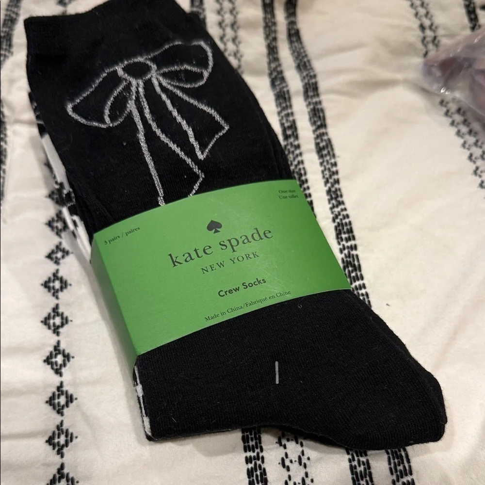 Kate Spade Black Socks with White Bow Accent one size nwt designer women